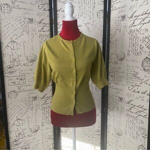 NWOT! Scoop Chartreuse Knit Cardigan Button Front 3/4 Sleeve M